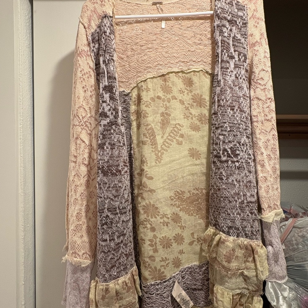 Free People Pink and Cream Cardigan